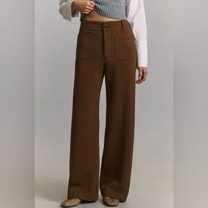 NWT Anthropologie Maeve Colette Knit Full Length Wide Leg Pants In Brown Size 34